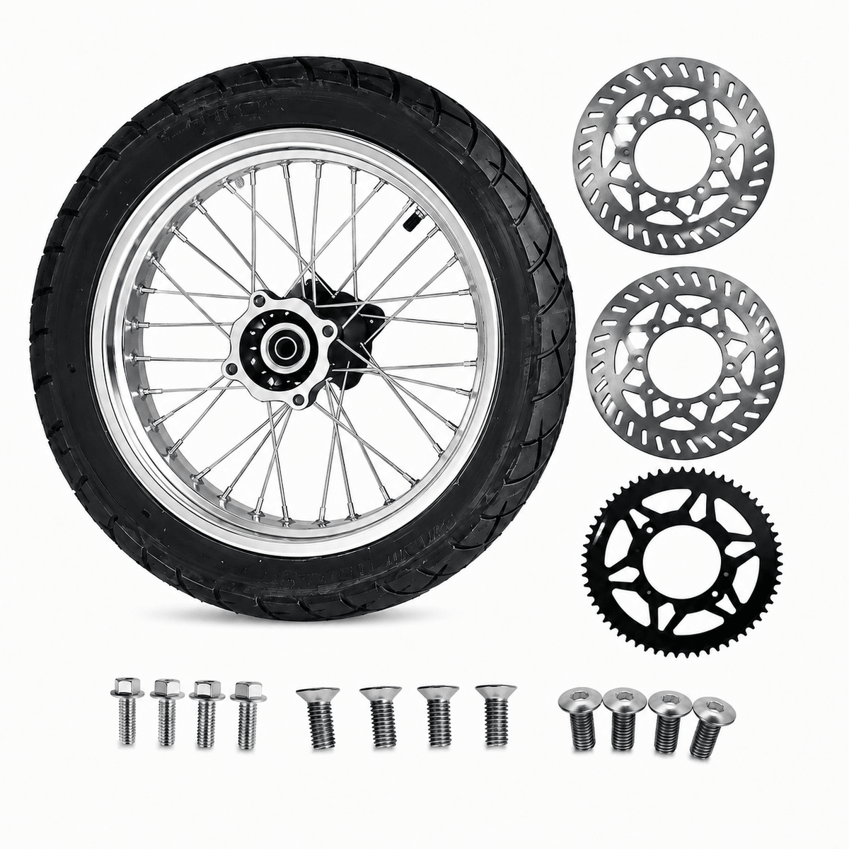 "SKINNY" Supermoto Sets With Sprockets and Rotors - For Throne Strike, Yozma IN10, Tuttio Soliel 01 , Valtinsu EM-5, Qronge X1 Spark, Etc. - MXwraps