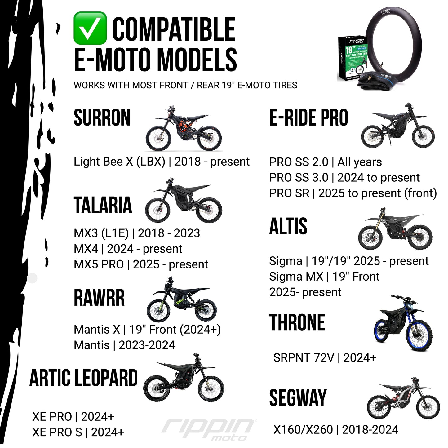 70/100-19 E-Moto 19" Inner Tube (2.75/3.00-19) for Surron, E-Ride PRO & Talaria