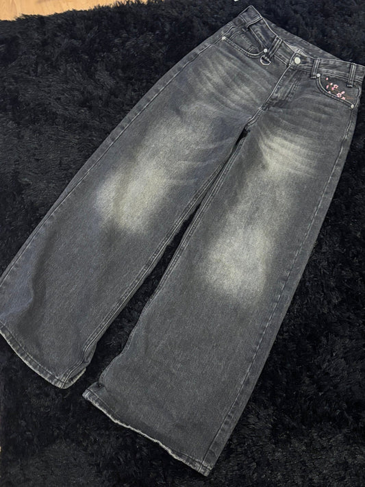 Baggy black embroidered jeans. - MXwraps