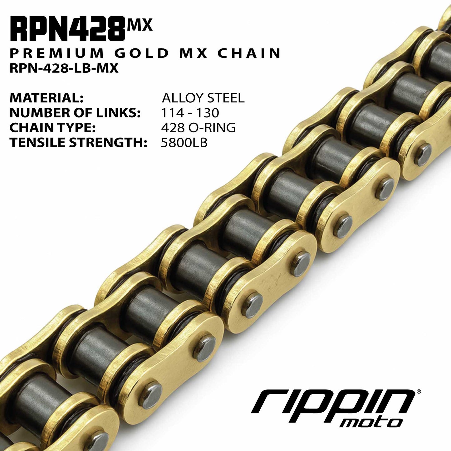 RPN428MX Premium Gold MX O-Ring Chain for E-Ride PRO 3.0/SR, Talaria MX5 & Altis Sigma - MXwraps
