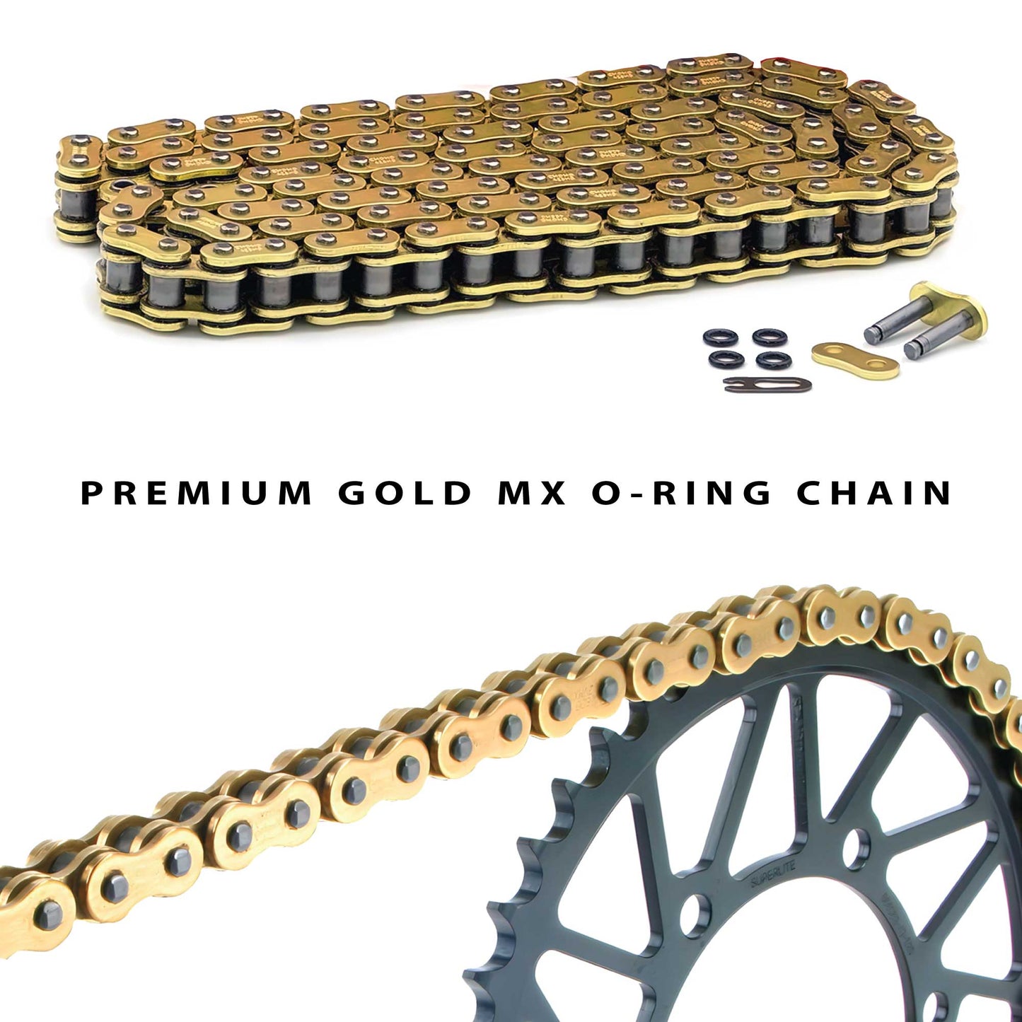 RPN428MX Premium Gold MX O-Ring Chain for E-Ride PRO 3.0/SR, Talaria MX5 & Altis Sigma - MXwraps
