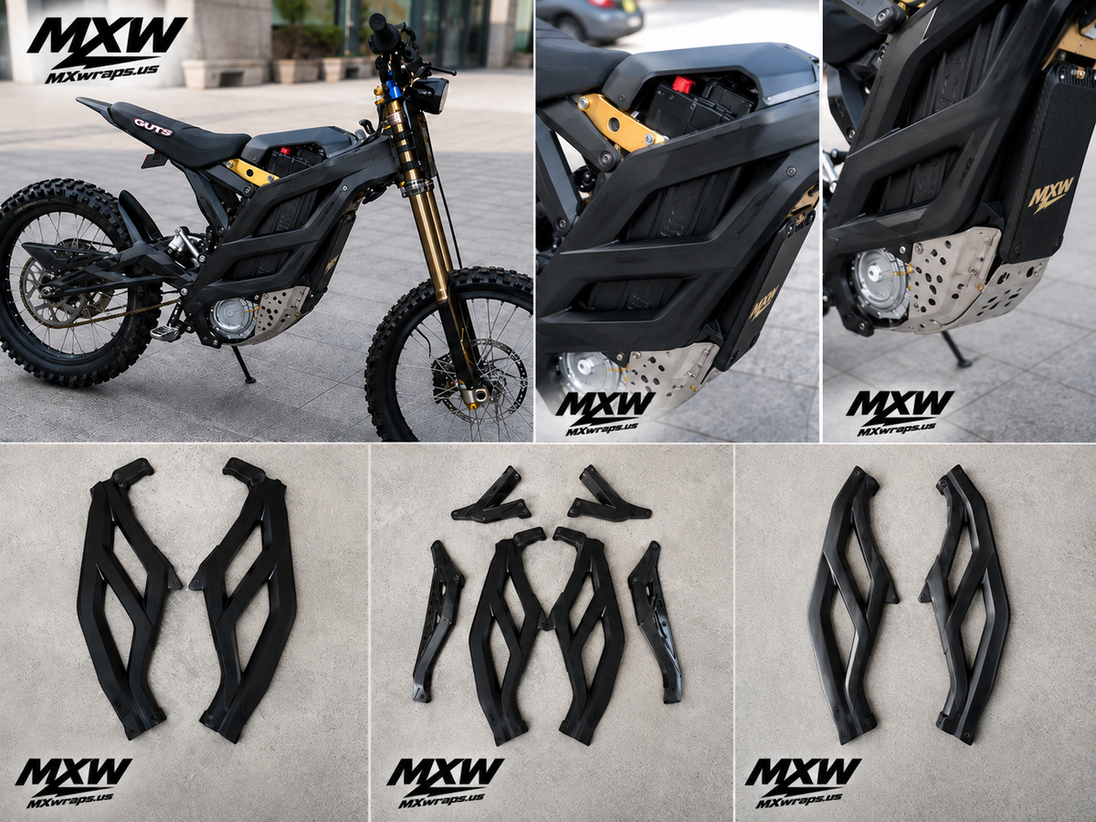 MXwraps 79Bike and Ventus frame guards - installed views and detail collage