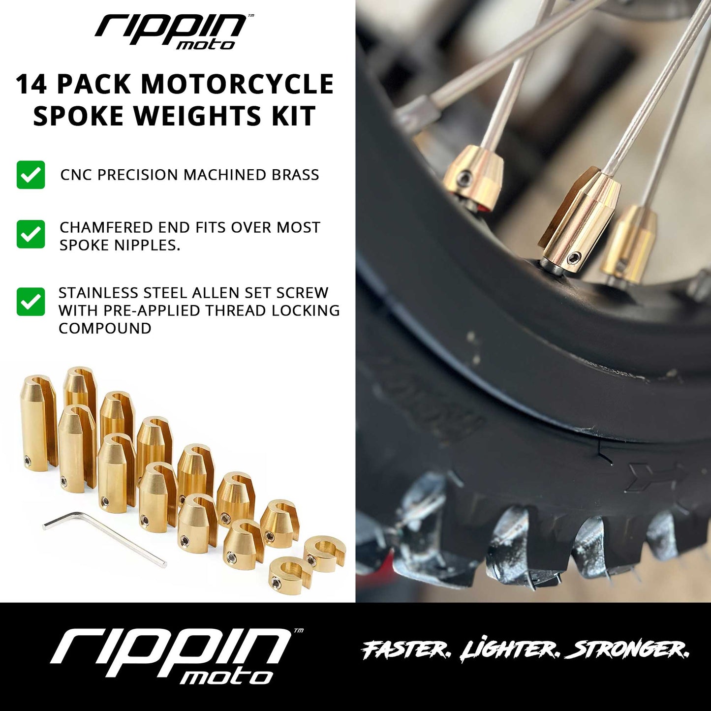 14 Pack Spoke Wheel Weights (Brass)