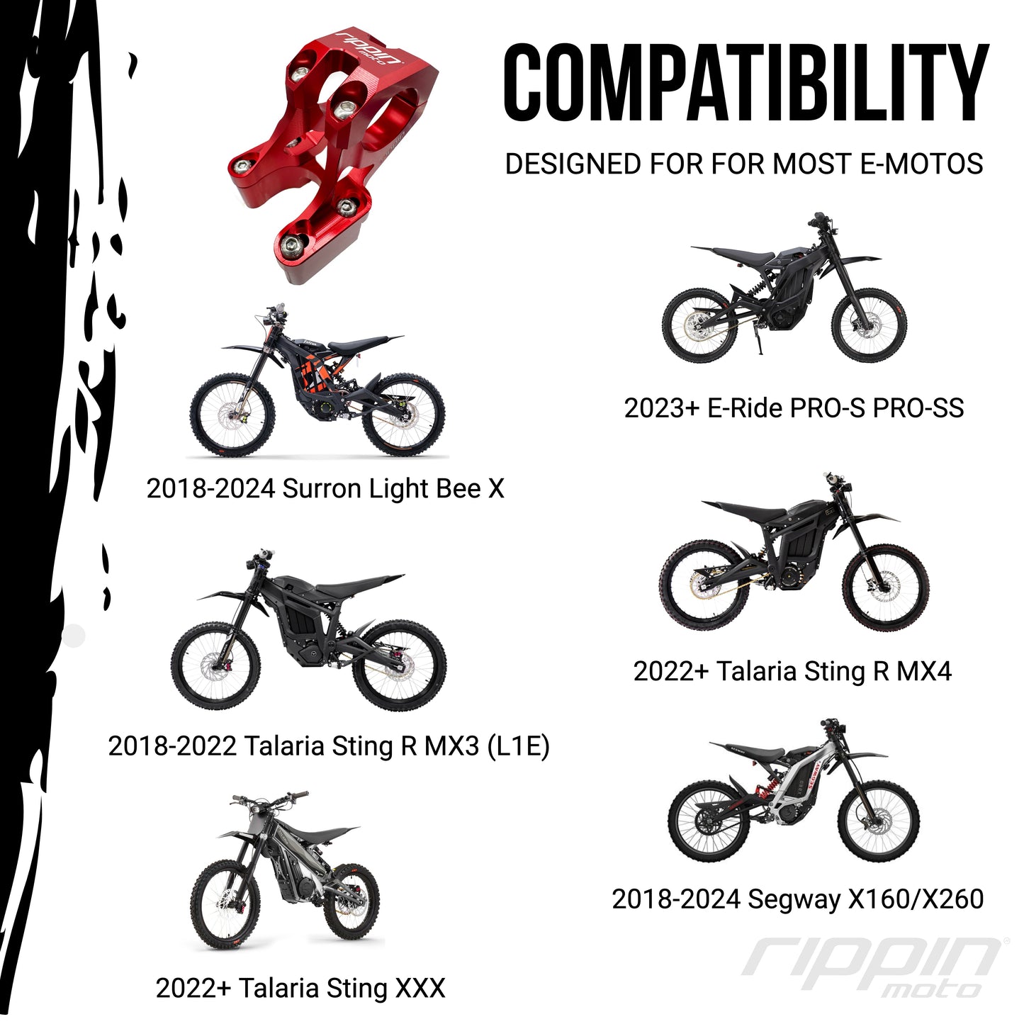 E-Moto Bar Mount for E-Ride PRO, Talaria & Surron LBX with 1" Riser