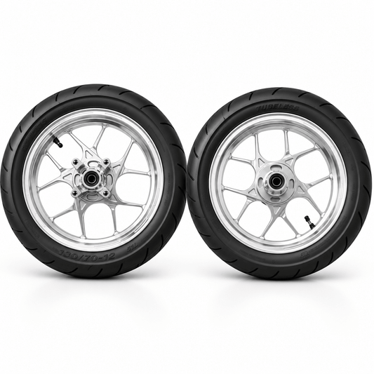 12” CHROME Supermoto Wheel Set Kit Tuttio/Yozma/HeyBike/Razor - MXwraps