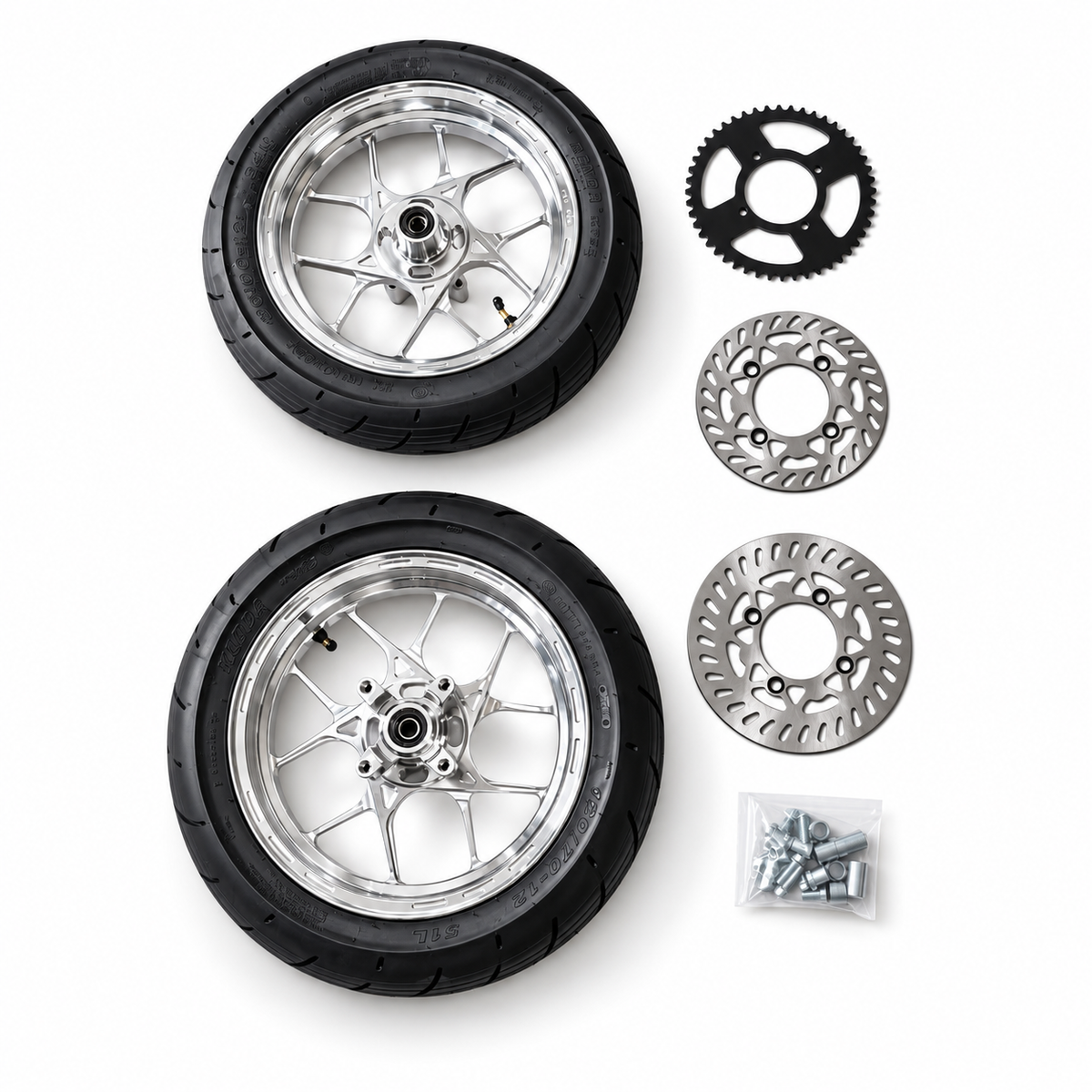 12” CHROME Supermoto Wheel Set Kit Tuttio/Yozma/HeyBike/Razor