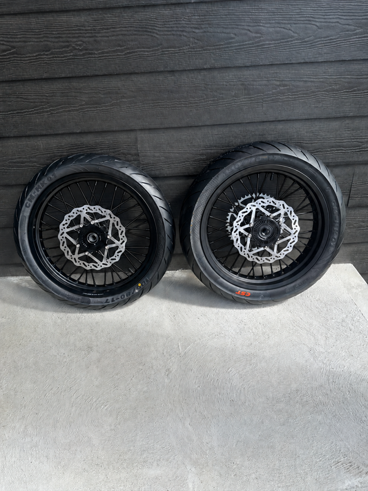 Surron Ultra Bee Supermoto Wheelset with black spokes and black nipples - view 1